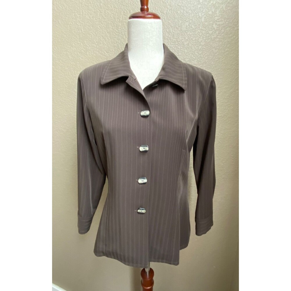Doncaster Shirt Jacket Women's 8 Brown Pinstripe Career Blazer Stretch Top